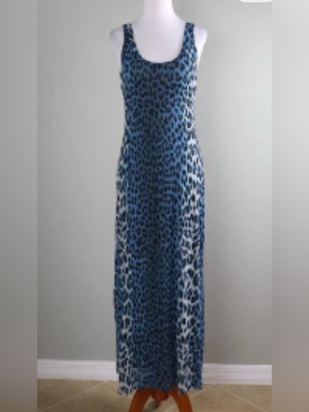 FUZZI Jean Paul Gaultier Mesh Stretch Leopard Maxi Tank Dress Size Medium